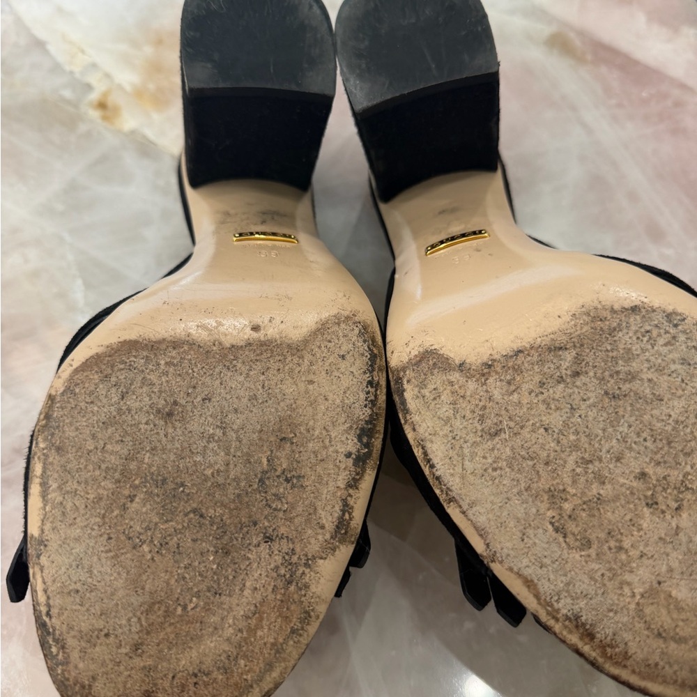 Gucci Black Suede Fringe Mules with Gold GG - Picture 3 of 3